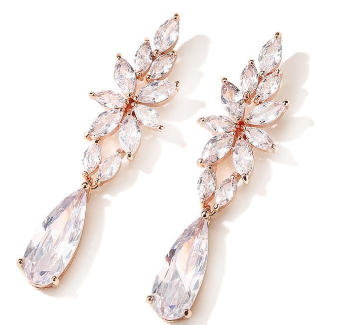 Bridal Pear CZ Earring Jewelry, Wedding CZ Earring Jewelry, Bridesmaid Earring, Gift Jewelry, Rose Gold Earring
