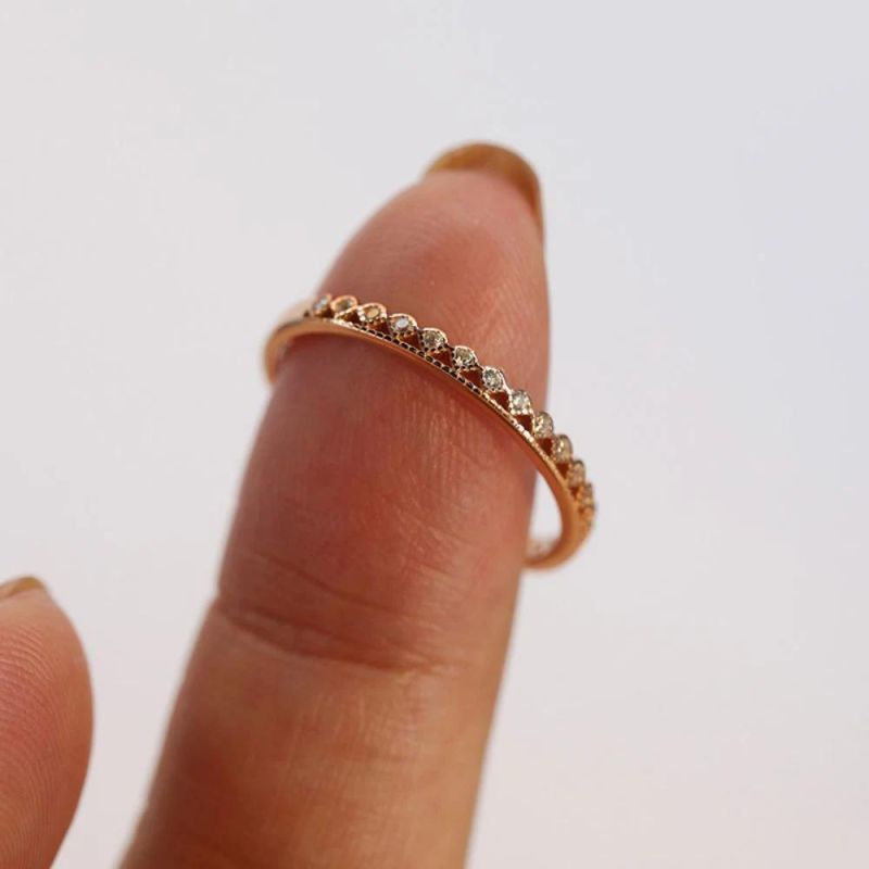925 Sterling Silver Rings Rose Gold Plated Round Small Zircon Ring Women Vintage Wedding Jewelry