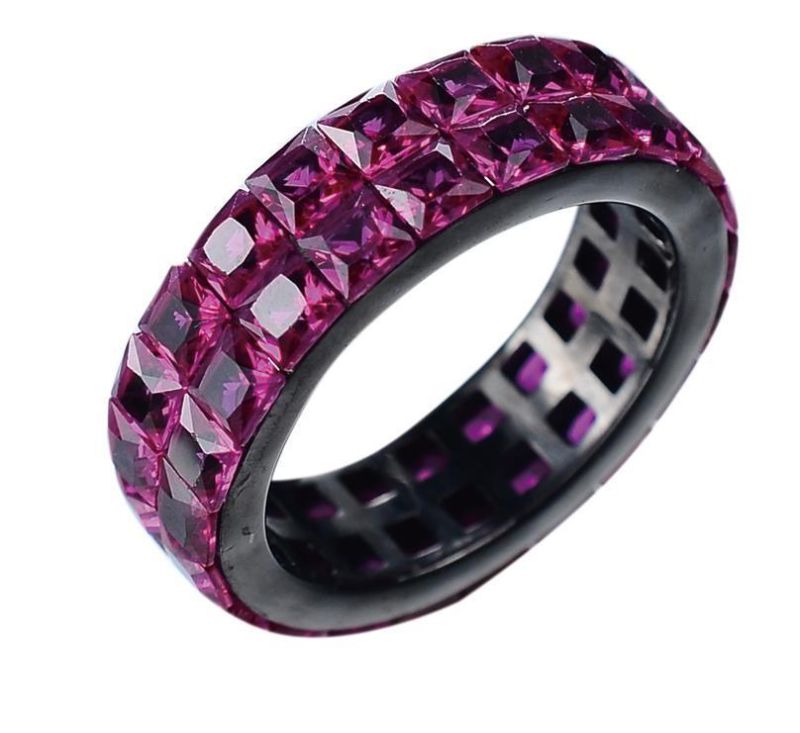 Iced out Ruby Purple Square CZ Stone Black Plating Rings
