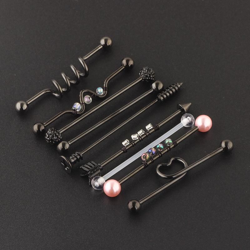 9PCS 14G Industrial Barbell Earrings Cartilage Stainless Steel 38mm Industrial Piercing Bar Body Piercing Jewelry