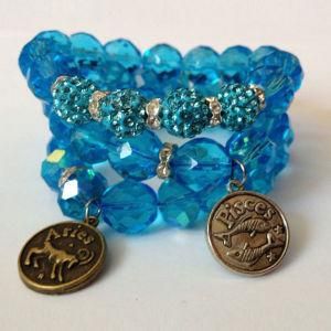 New Model Bracelet, Pave Glass Bead Bracelet Set, March Aquamarine Birthstone Beaded Constellation Charm Bracelet
