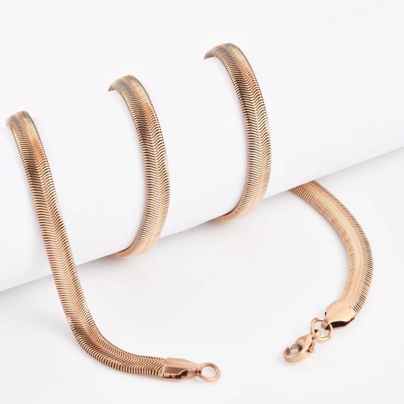 Factory 18K Gold Plated Necklace Anklet Bracelet Making Flat Snake Chain Fashion Collection Stainless Steel Jewelry