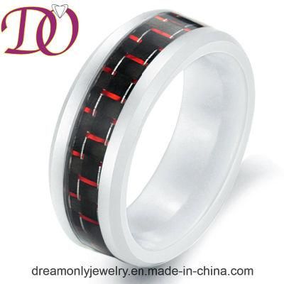 White Ceramic Ring Carbon Fiber Inlay