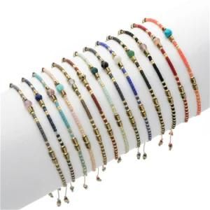 Bohemian Seed Bead Black Gallstone Rose Quartz Rope Braided Bracelet