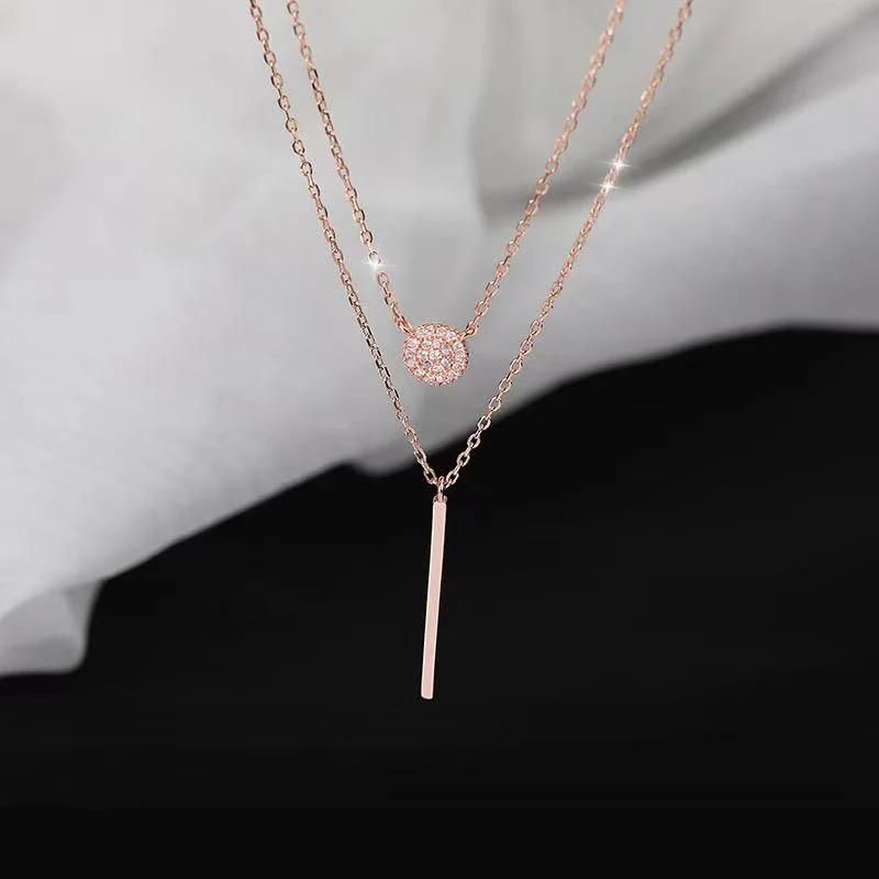 Long Strip Flashing Diamond Round Double Necklace Ladies Clavicle Chain Exquisite Jewelry