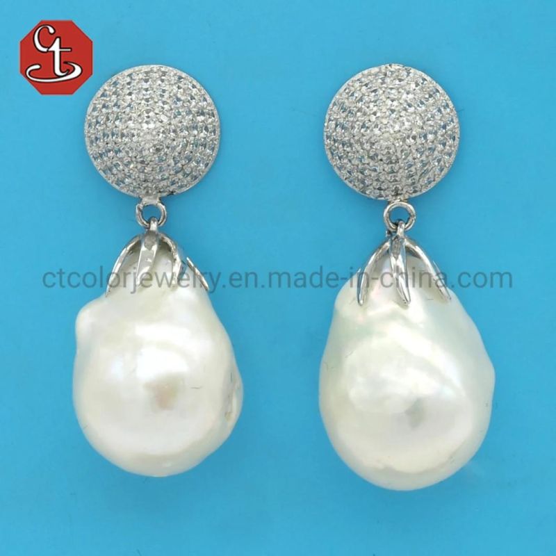 Elegant 925 Sterling Silver Earrings Jewelry Fashion Shining CZ Zirconia Pearl Ball Stud Earrings for Women Birthday Gifts
