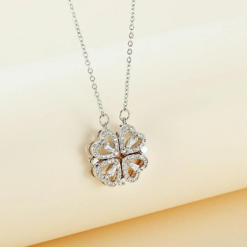 High Quality Gold Plated Brand Four Leaf Clover Necklace Jewelry Stainless Steel Zircon Clover Necklace for Women