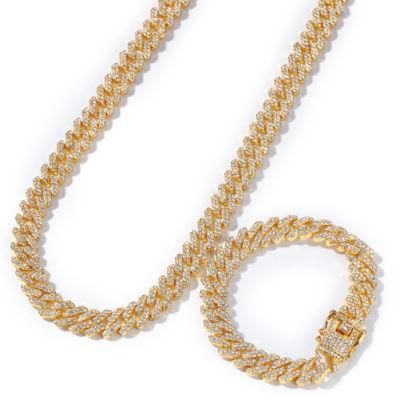 2021 Simple Jewelry 12mm Stripes Cuba Chain Alloy Bracelet&Necklace Set