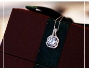 Essentials S925 Sterling Silver Cubic Zirconia Halo Square Diamond Pendant Necklace