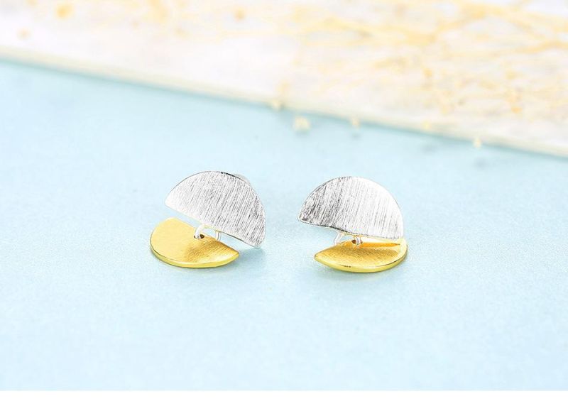 Sliver and Golden Double Semicircle Design Ear Stud