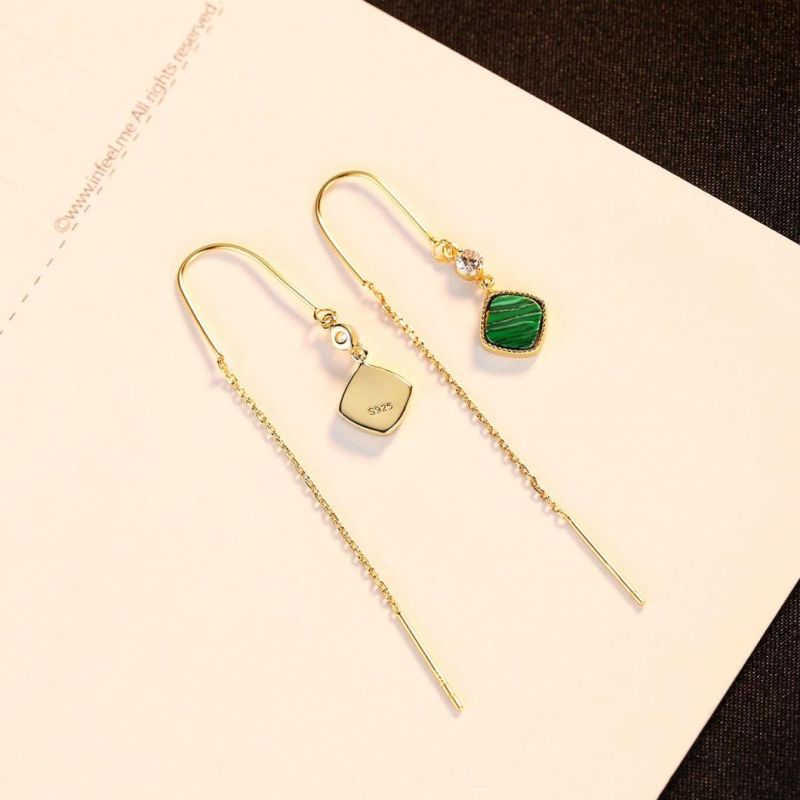 European Fashion 14K Gold Style Long Drop Earrings Dark Green Jewelry