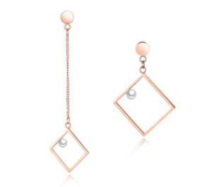 2017 New Titanium Steel Rose Gold Geometric Earrings Asymmetrical Long Earrings for Women