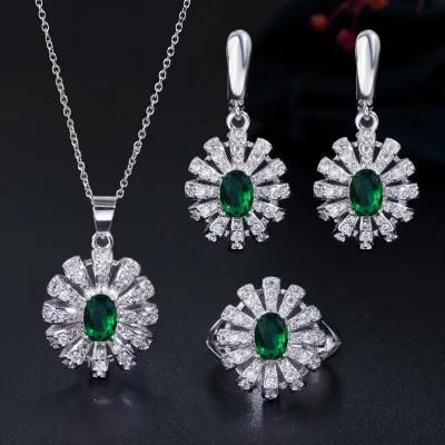 Exquisite Bridal Bridesmaid Dinner Car Accessories Full Inlaid Zircon Flower Earrings Pendant Ring Three-Piece Set