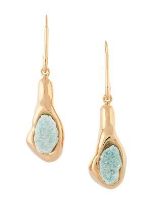 Fashion Simple Metal Inlaid Jade Earrings Jewelry