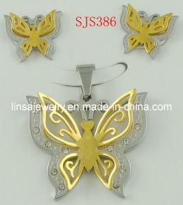 Fashion Welding Gold Butterfly Stainless Steel Jewelry Set (SJS386)