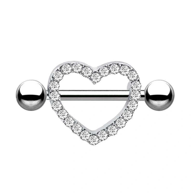 Stainless Steel Nipple Rings Tongue Rings CZ Crystal Barbell Heart-Shape Piercing Jewelry