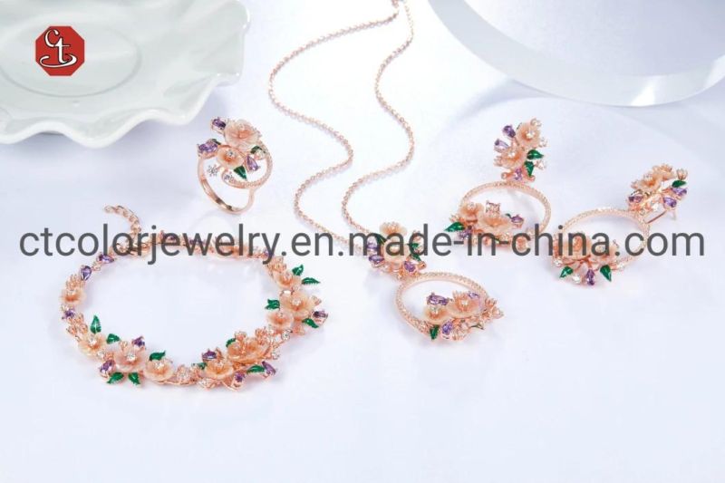 Pink Mop Shell Ring Fashion Flower Jewelry Manufacturers Selling Silver or Brass Ring