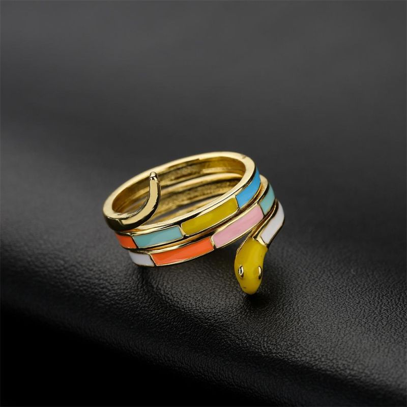 Fashion Ring Enamel Colorful Gold Plating Adjustment Ring