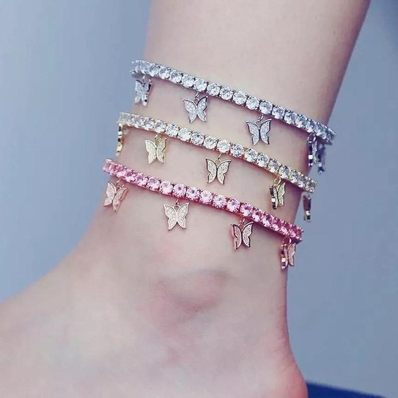 Creative Rhinestone Small Butterfly Anklet Claw Chain Tassel Foot Ornaments Female