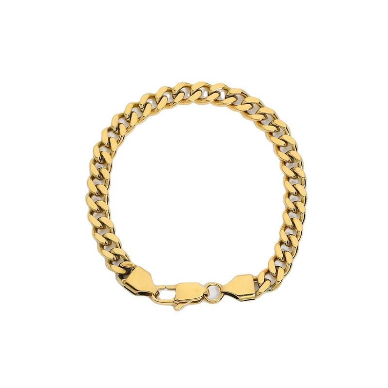 Stainless Steel Chain Link Bracelet with 6.4mm Chain Width 18K Gold Plated for Women