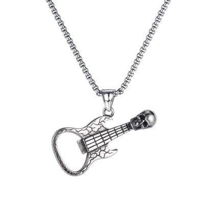 Stainless Steel Guitar+Skull Necklace