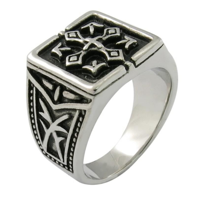 Mens Stainless Steel Signet Ring Casting Cross Ring