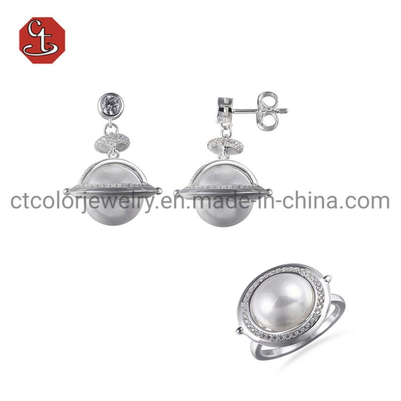 White Shell Pearl Silver Ring Fashion Jewelry Sets Pearl Rings