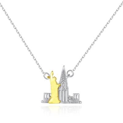 Unique Minimalist Castle S925 Sterling Silver Necklace for Women Special Gift