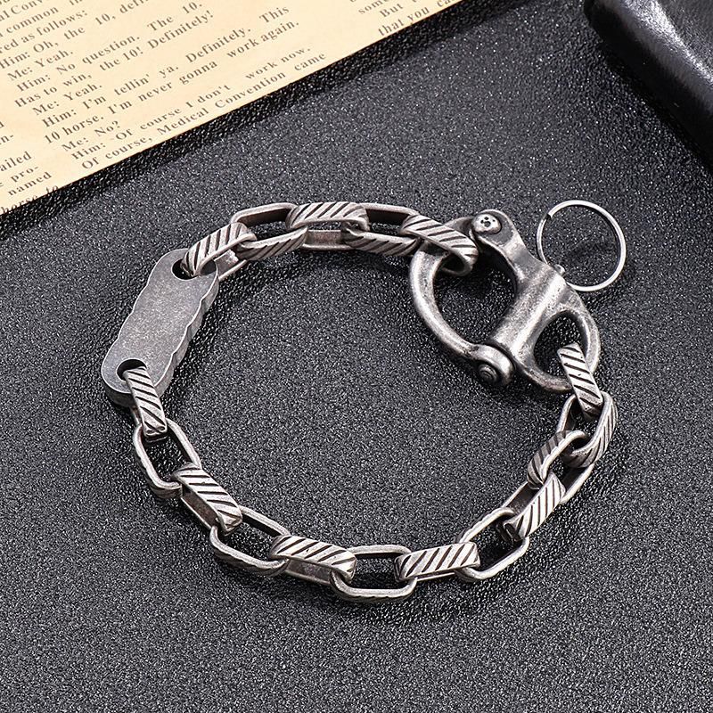 Fashion Jewelry European and American Retro Square Stripe Key Chain Men Titanium Steel Bracelet