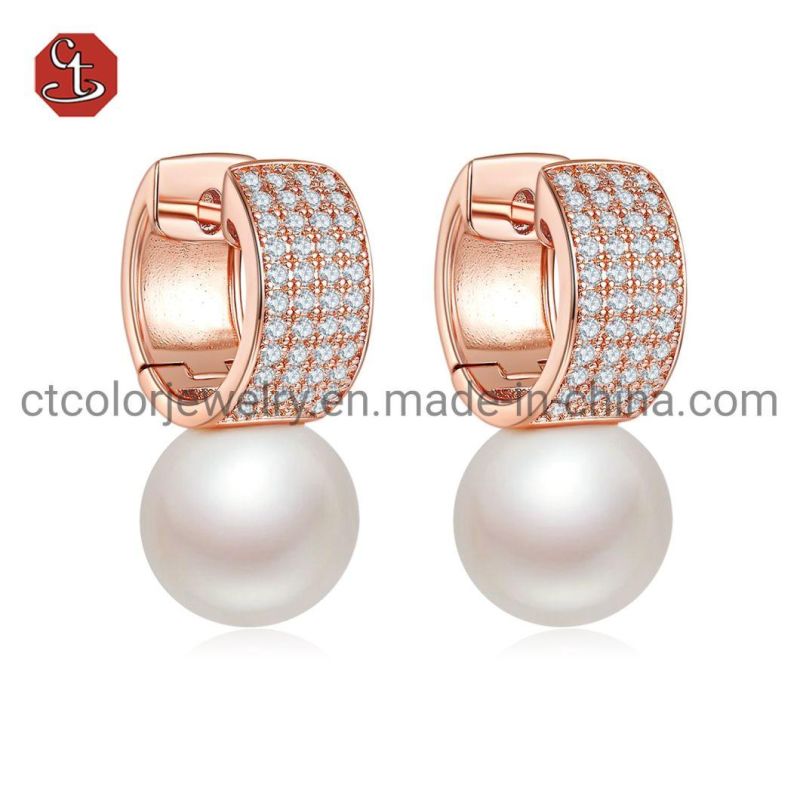 Wholesale Fashion Jewelry 925 Sterling Silver 18K Gold plated Earrings Custom Jewelry Heart Fresh water pearl Elegant Stud Earring with Black Enamel For Women