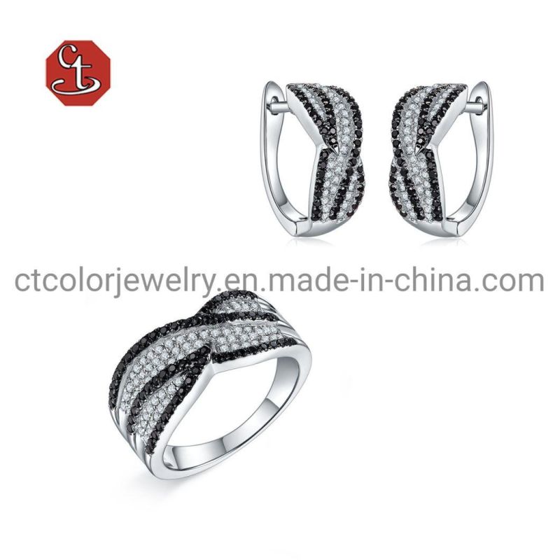 Black CZ Cross Silver Ring Fashion Jewelry Set for Women