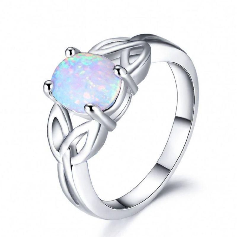 Classic Female White Oval Opal Jewelry Trendy 925 Sterling Silver Wedding Rings for Women Charm Bridal Hollow Engagement Ring