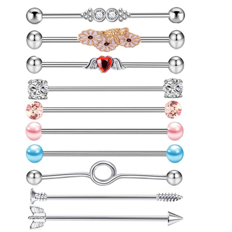 10PCS 14G Industrial Barbell Earrings Cartilage Stainless Steel 38mm Industrial Piercing Bar Body Piercing Jewelry