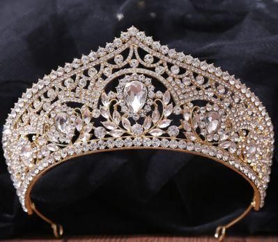 Luxury Crystal Gold Tiara Crown. Bridal Tiara Crown. Pageant Tiara Crown