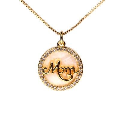 Mother&prime;s Day Wholesale Gift Love Heart Pendant Dear Mom Necklace with Pearl Shell