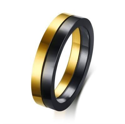 Gold and Black Plating Double Circle Man Ring for Gift