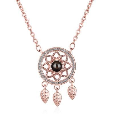 Female 100 Languages Magnfying Glassi Love You Memory Dream Catcher Clavicle Chain Photo Projection Necklace