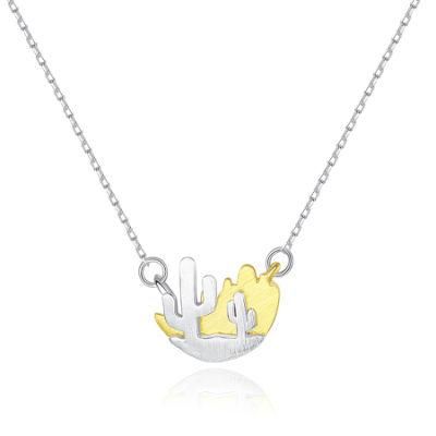 Italy Box Chain Silver Cactus Shape Pendant Necklaces