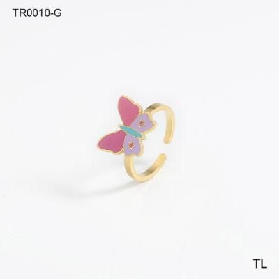 Manufacturer Custom Fashion Jewelry High Quality Gold Quality Girl Cute Ring Butterfly Ring 2022 Stainless Steel Engagement Ring Gold 18K