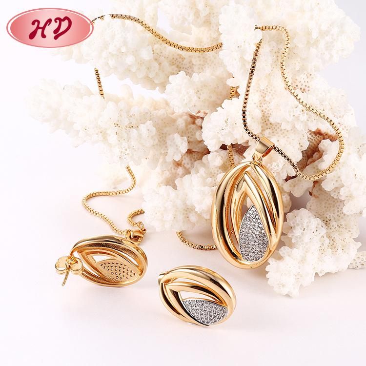 Women Fashion Jewelry Accessories Silver 18K Gold Plated Alloy Chain Sets Pendant Necklace with CZ Crystal