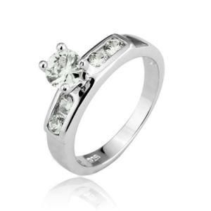 Charles &amp; Colvard Created Moissanite Solitaire Engagement Ring in Sterling Silver