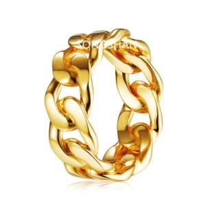 Simple Design Trendy Gold Plated Ring Curb Cuban Chain Gold Ring Link Chain Women Ring