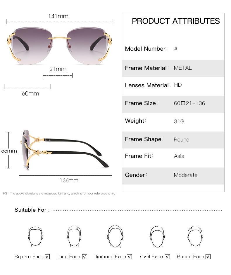 2020 Frameless Two Tone Metal Designer Women Sunglasses