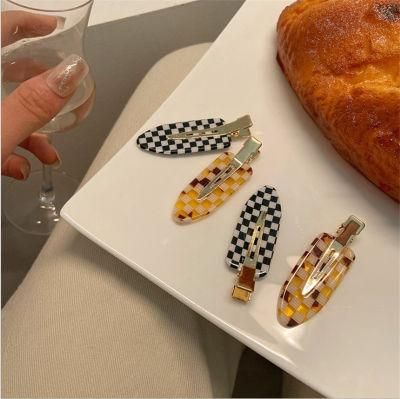 Checkerboard Traceless Girl Gentle Plastic Metal Hairpin