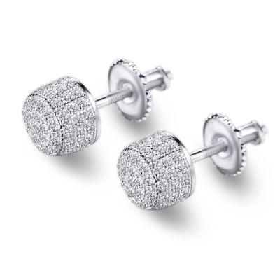 Hiphop Diamond CZ Men&prime;s Stud Earrings Jewelry