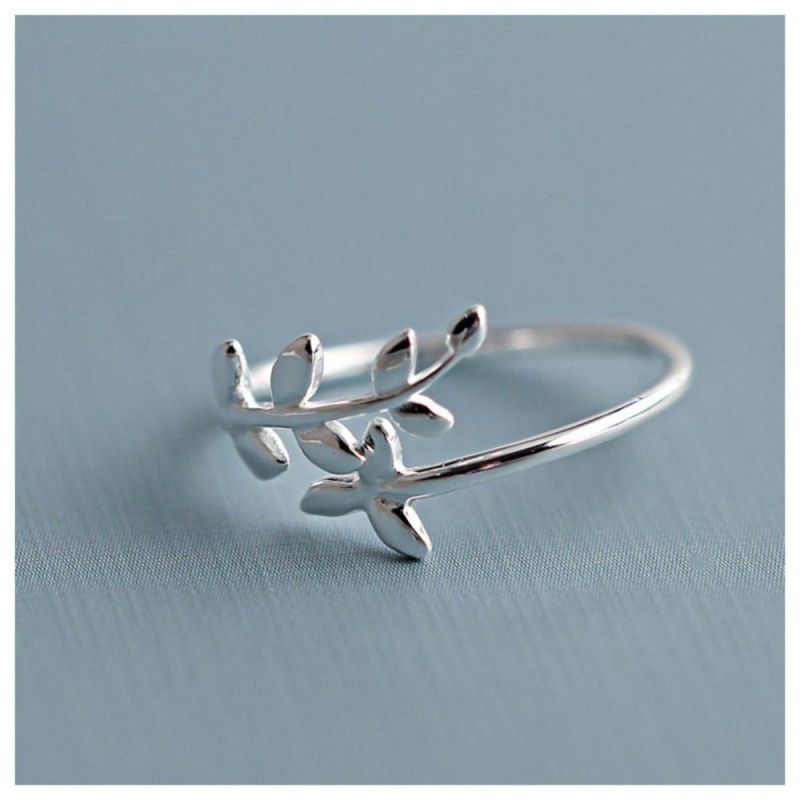 925 Solid Real Sterling Silver Fashion Leaves Opening Ring Sizable 5 6 7 for Teen Girl Kid Xmas Gift