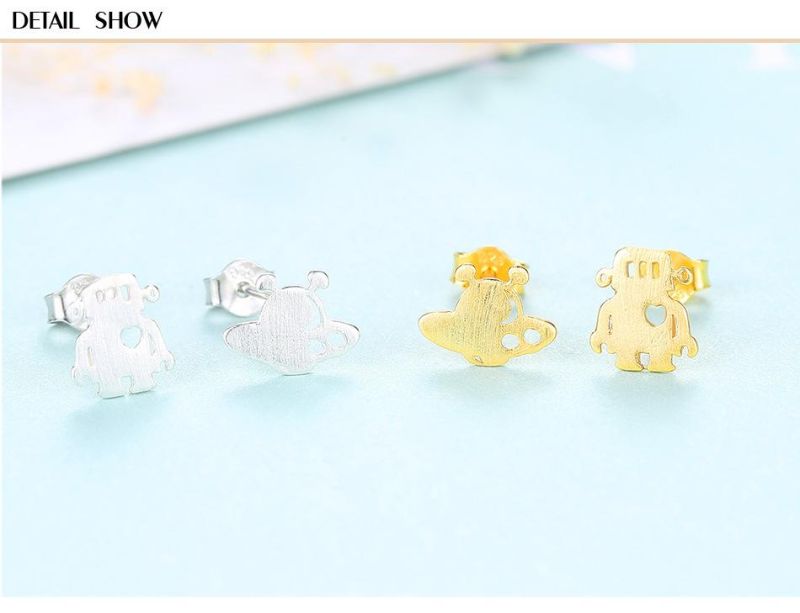 Sliver or Golden Earrings Stud in Aliens and Spaceships Shape