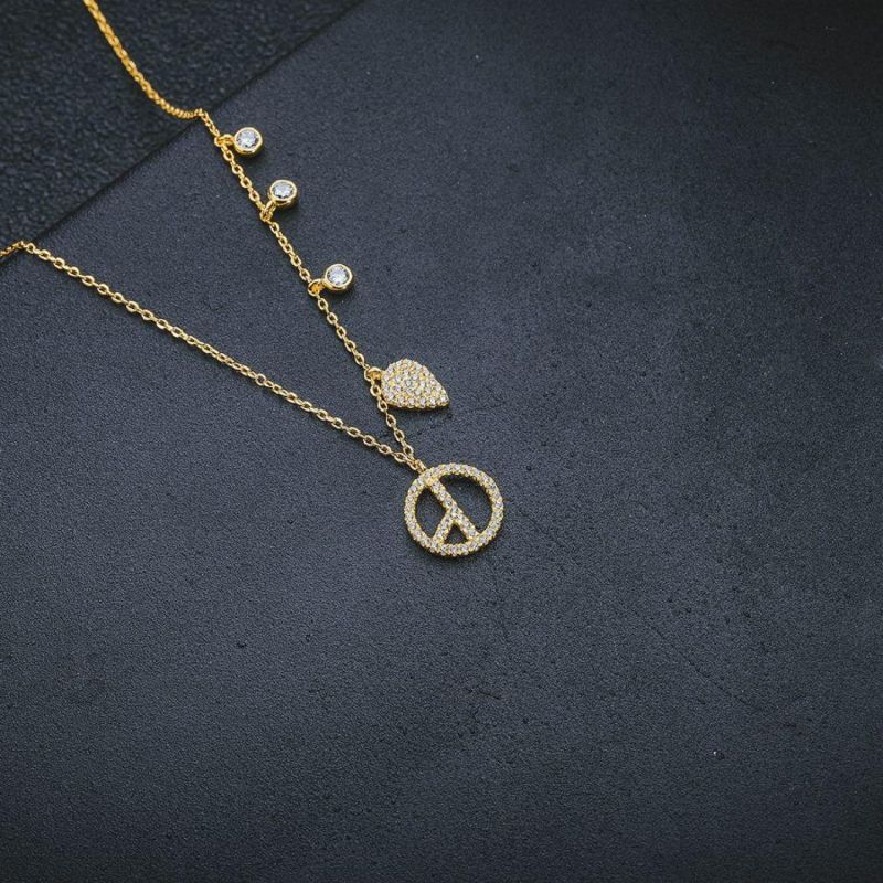Wholesale Jewelry Personalized Hip Hop Zircon CZ Love and Peace 925 Sterling Silver Choker Chain Pendant Necklace