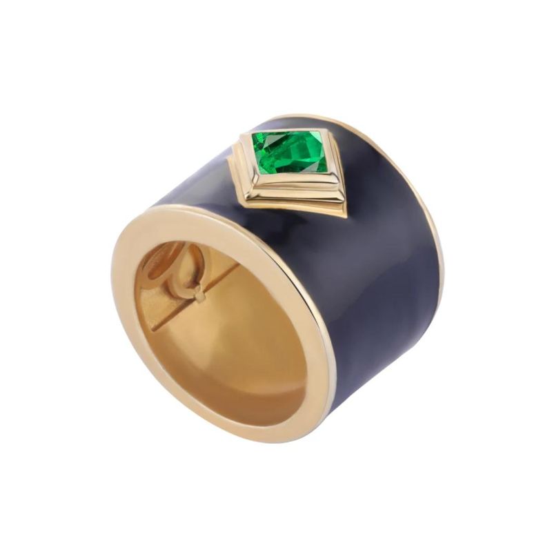 Anillo De Esmalte Men Diamond Yellow Gold Custom Black Enamel Rings for Men 925 Sterling Silver 14K Gold Plated Ring Mens Rings