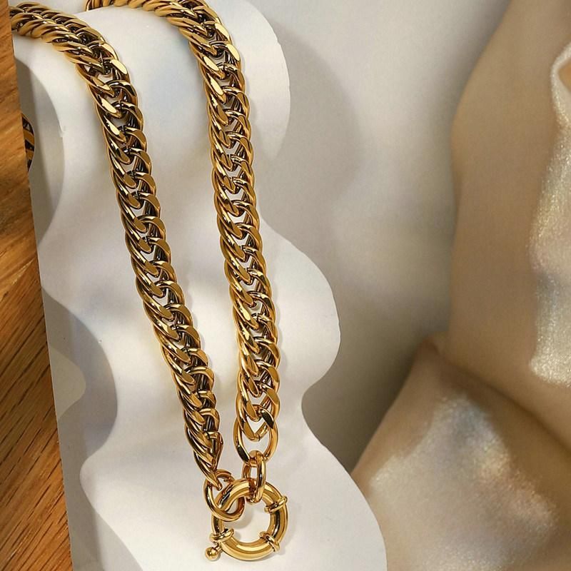 Stainless Steel Punk Cuban Chain Necklace with 18K Gold Plated for Women Jewelry